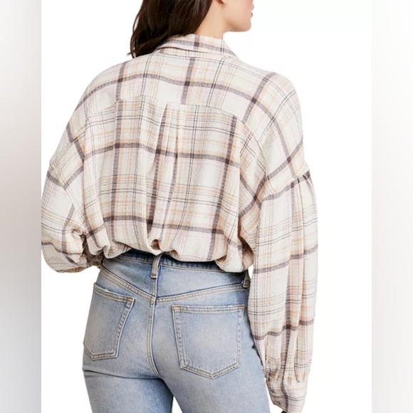 We The Free Flannel Plaid Button Up Oversized Top Extra Small EUC - Picture 6 of 11
